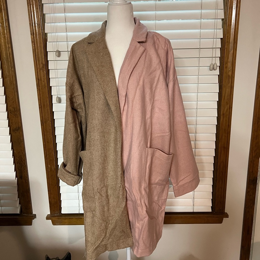 Dressed in LaLa Pisces Two-Tone Pink and Tan Women's Coat